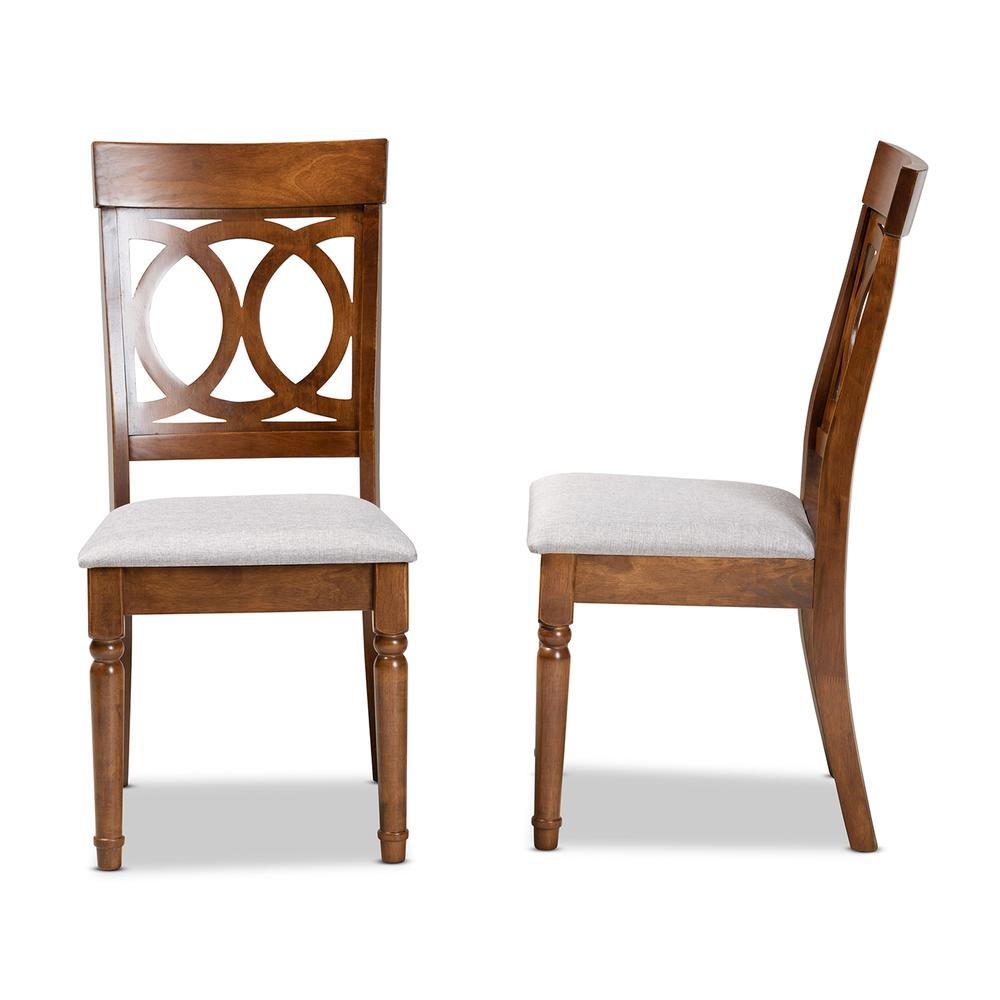 Grey Fabric Upholstered and Walnut Brown Finished Wood 2-Piece Dining Chair Set. Picture 11