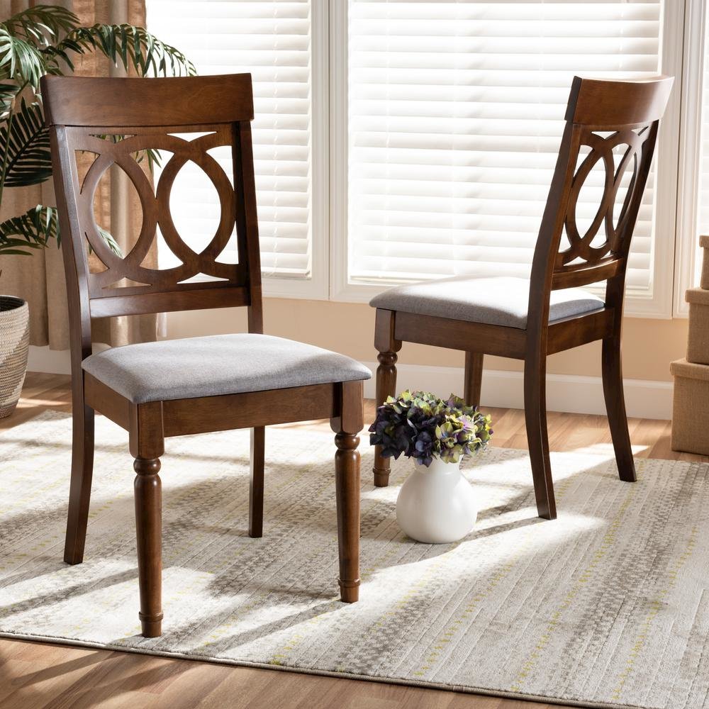 Grey Fabric Upholstered and Walnut Brown Finished Wood 2-Piece Dining Chair Set. Picture 14