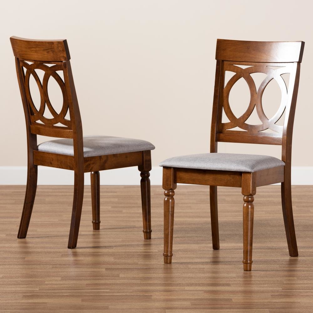 Grey Fabric Upholstered and Walnut Brown Finished Wood 2-Piece Dining Chair Set. Picture 15