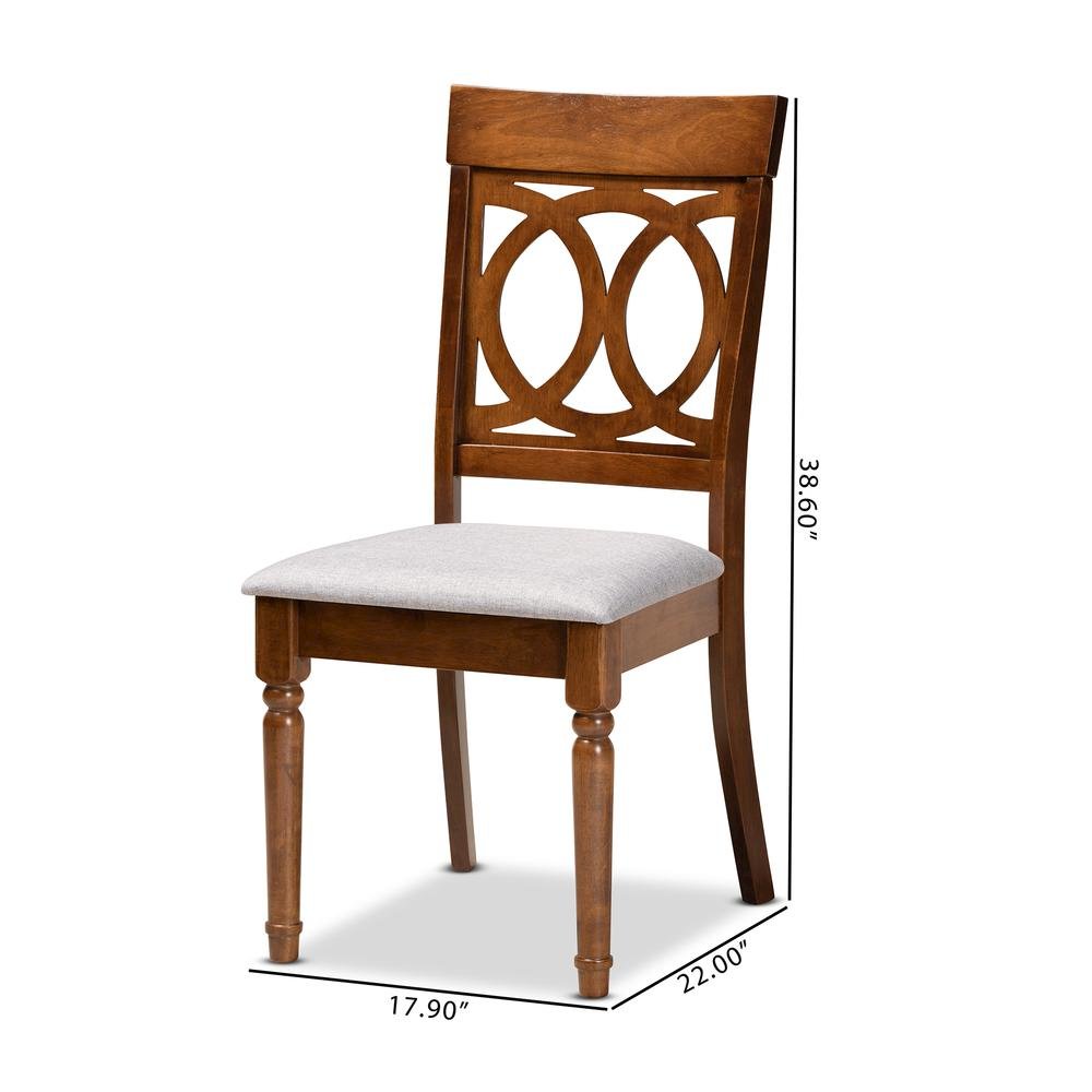 Grey Fabric Upholstered and Walnut Brown Finished Wood 2-Piece Dining Chair Set. Picture 16