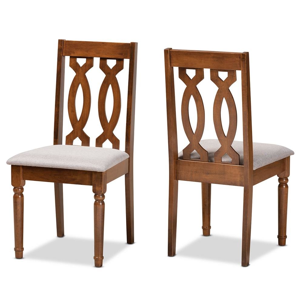 Grey Fabric Upholstered and Walnut Brown Finished Wood 2-Piece Dining Chair Set. Picture 9