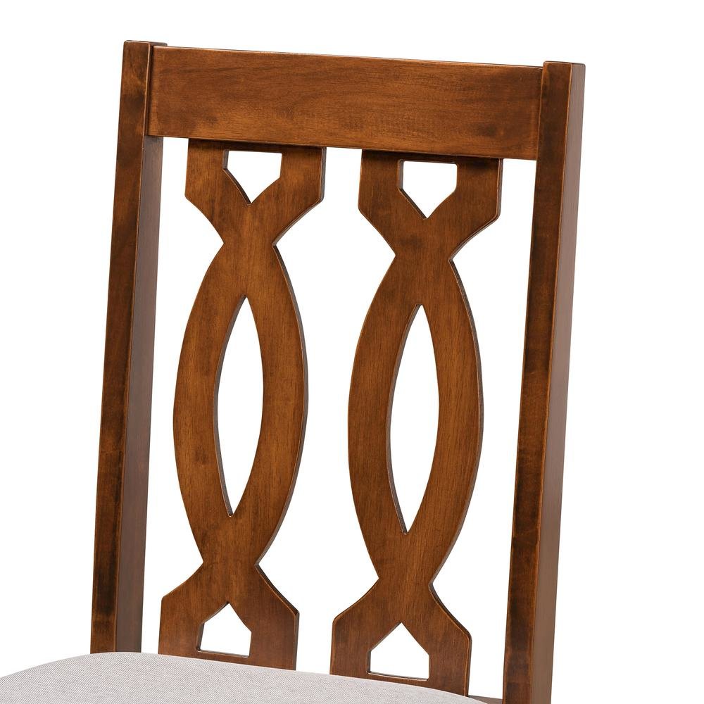 Grey Fabric Upholstered and Walnut Brown Finished Wood 2-Piece Dining Chair Set. Picture 12