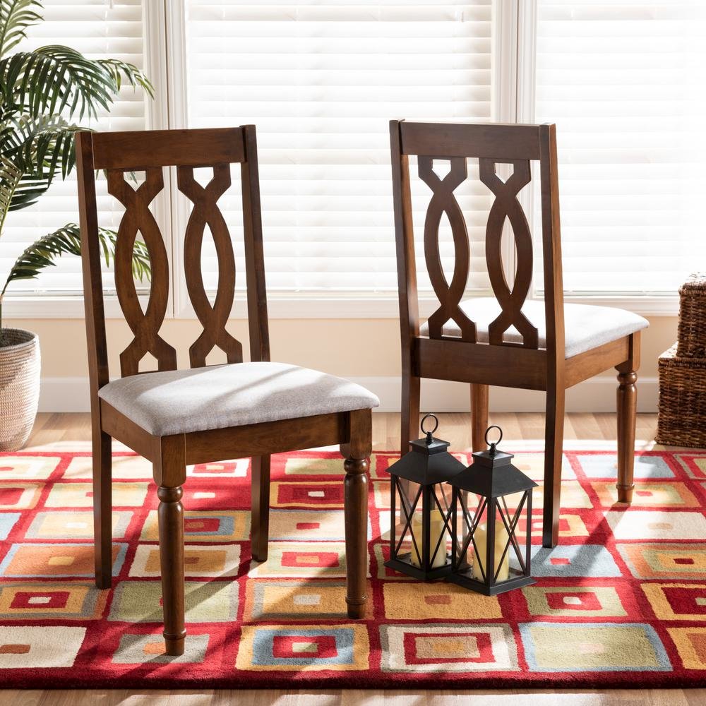 Grey Fabric Upholstered and Walnut Brown Finished Wood 2-Piece Dining Chair Set. Picture 14
