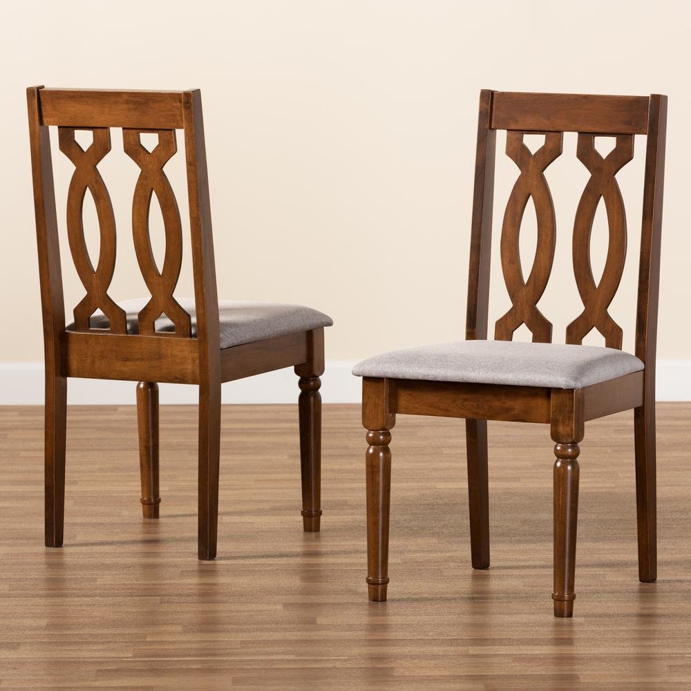 Grey Fabric Upholstered and Walnut Brown Finished Wood 2-Piece Dining Chair Set. Picture 15