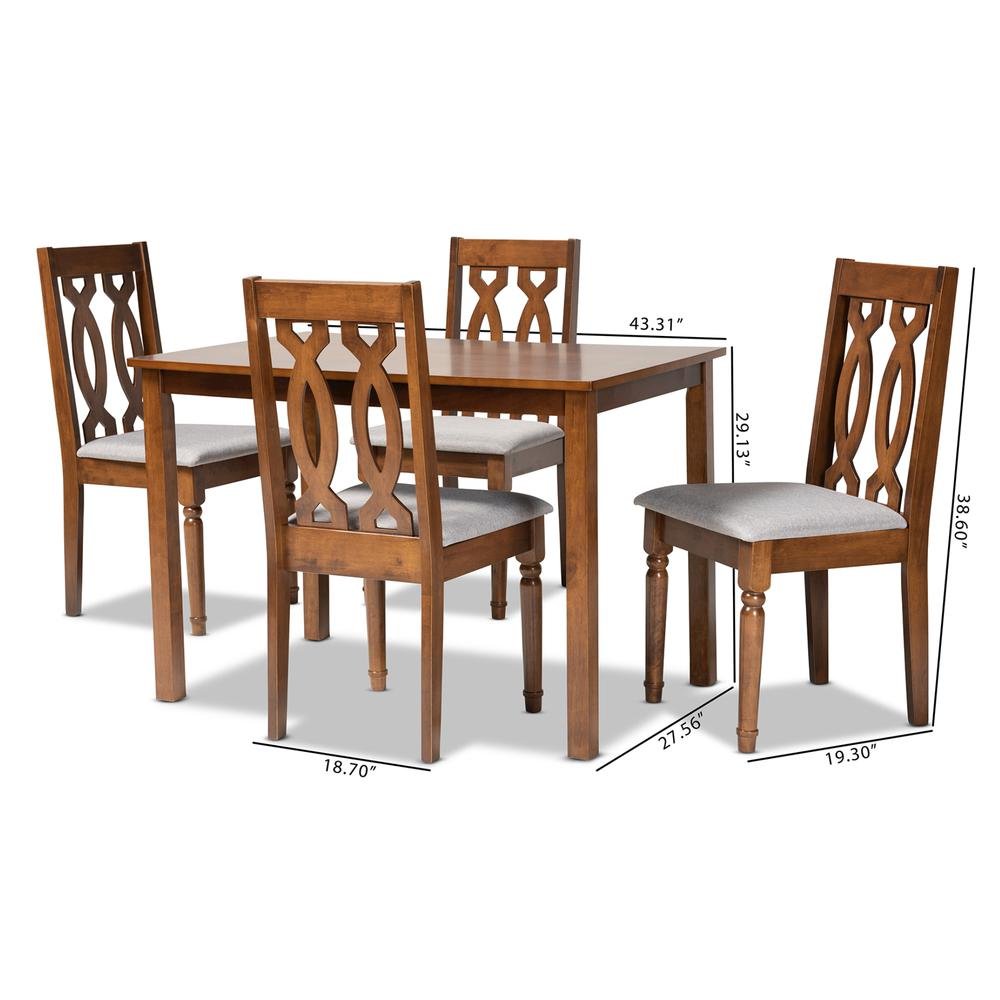 Grey Fabric Upholstered and Walnut Brown Finished 5-Piece Wood Dining Set. Picture 18