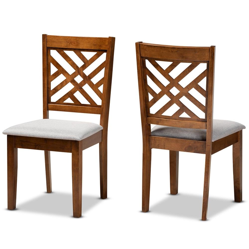 Grey Fabric Upholstered and Walnut Brown Finished Wood 2-Piece Dining Chair Set. Picture 9