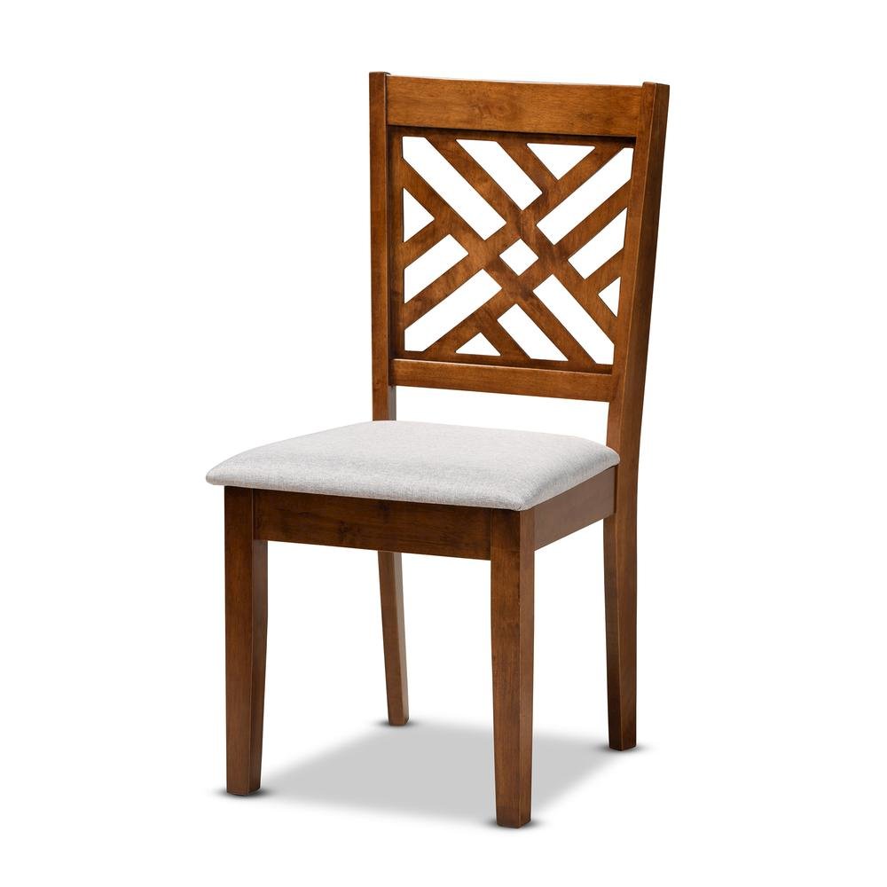 Grey Fabric Upholstered and Walnut Brown Finished Wood 7-Piece Dining Set. Picture 11