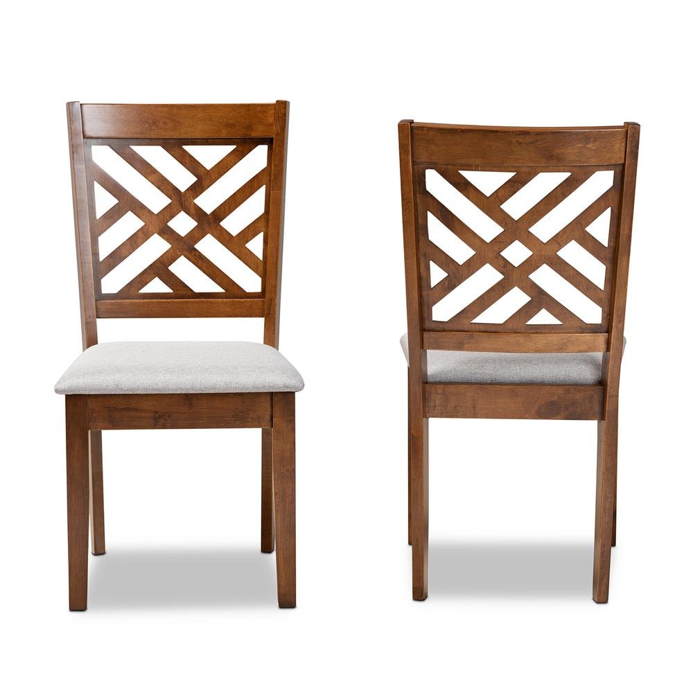 Grey Fabric Upholstered and Walnut Brown Finished Wood 2-Piece Dining Chair Set. Picture 10