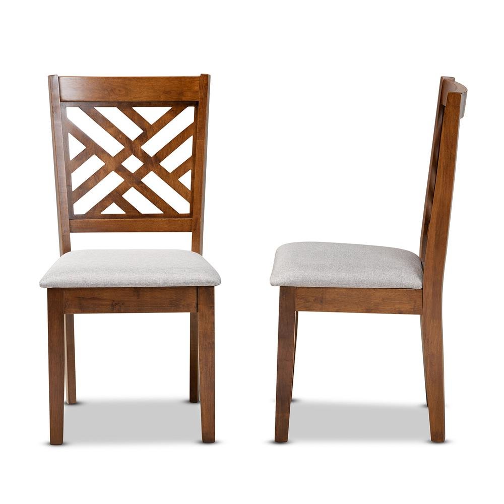 Grey Fabric Upholstered and Walnut Brown Finished Wood 2-Piece Dining Chair Set. Picture 11