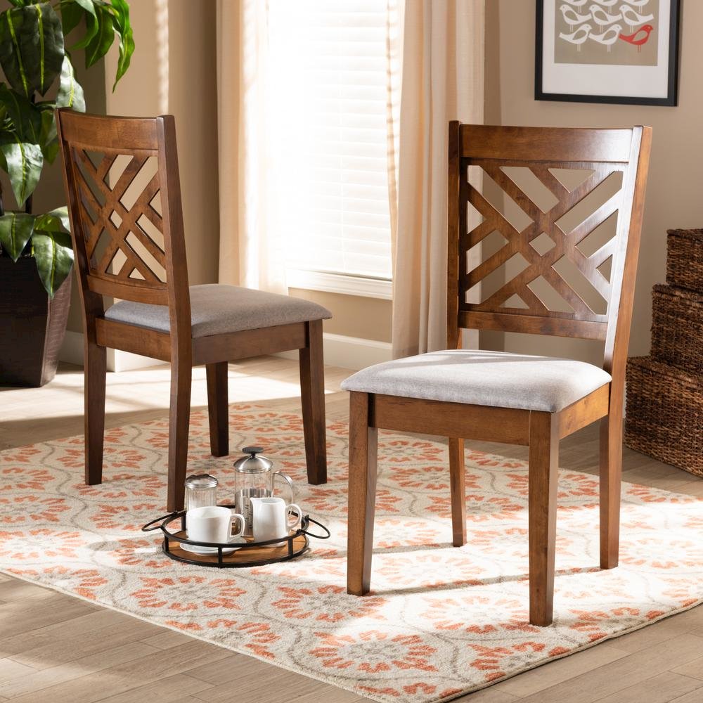 Grey Fabric Upholstered and Walnut Brown Finished Wood 2-Piece Dining Chair Set. Picture 14
