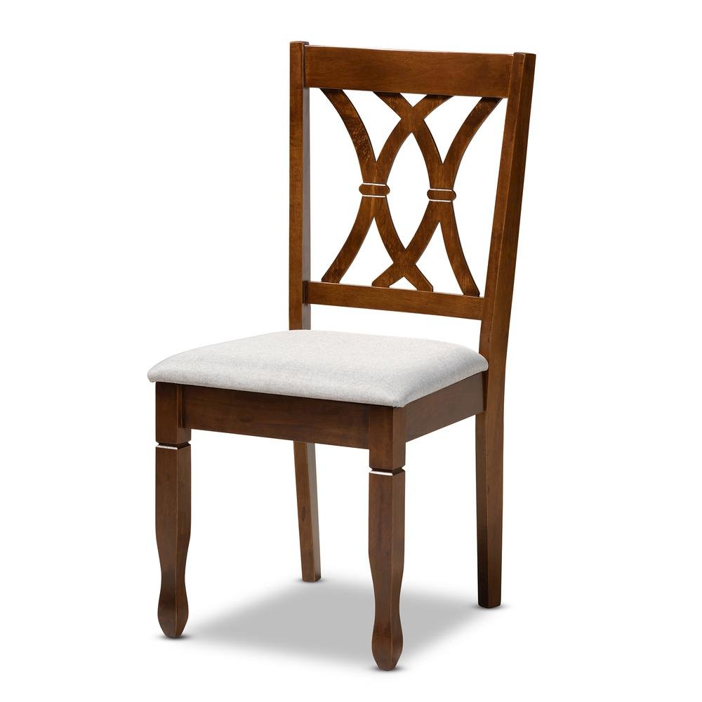 Grey Fabric Upholstered and Walnut Brown Finished Wood 7-Piece Dining Set. Picture 11