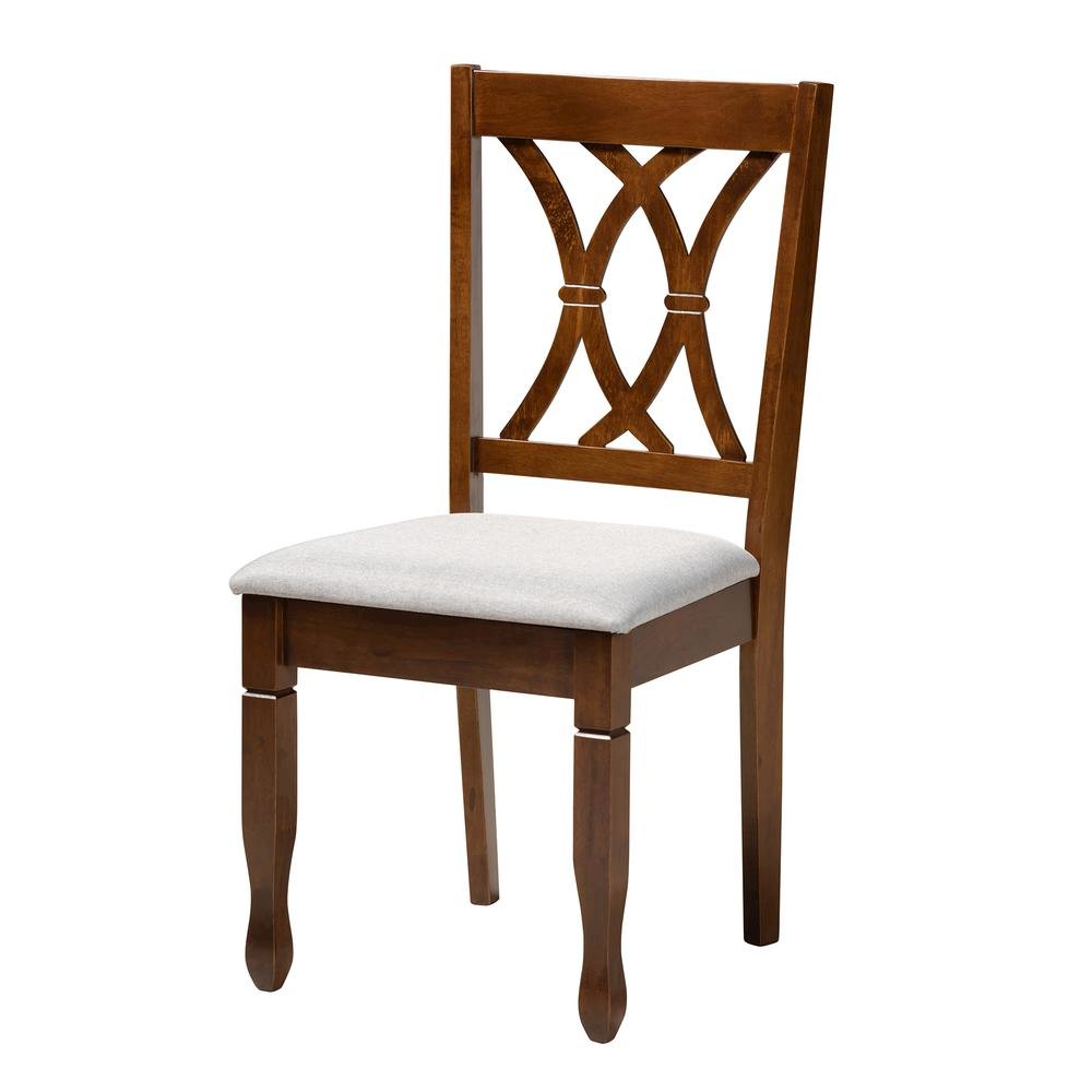 Maya Modern Grey Fabric and Walnut Brown Finished Wood 7-Piece Dining Set. Picture 12
