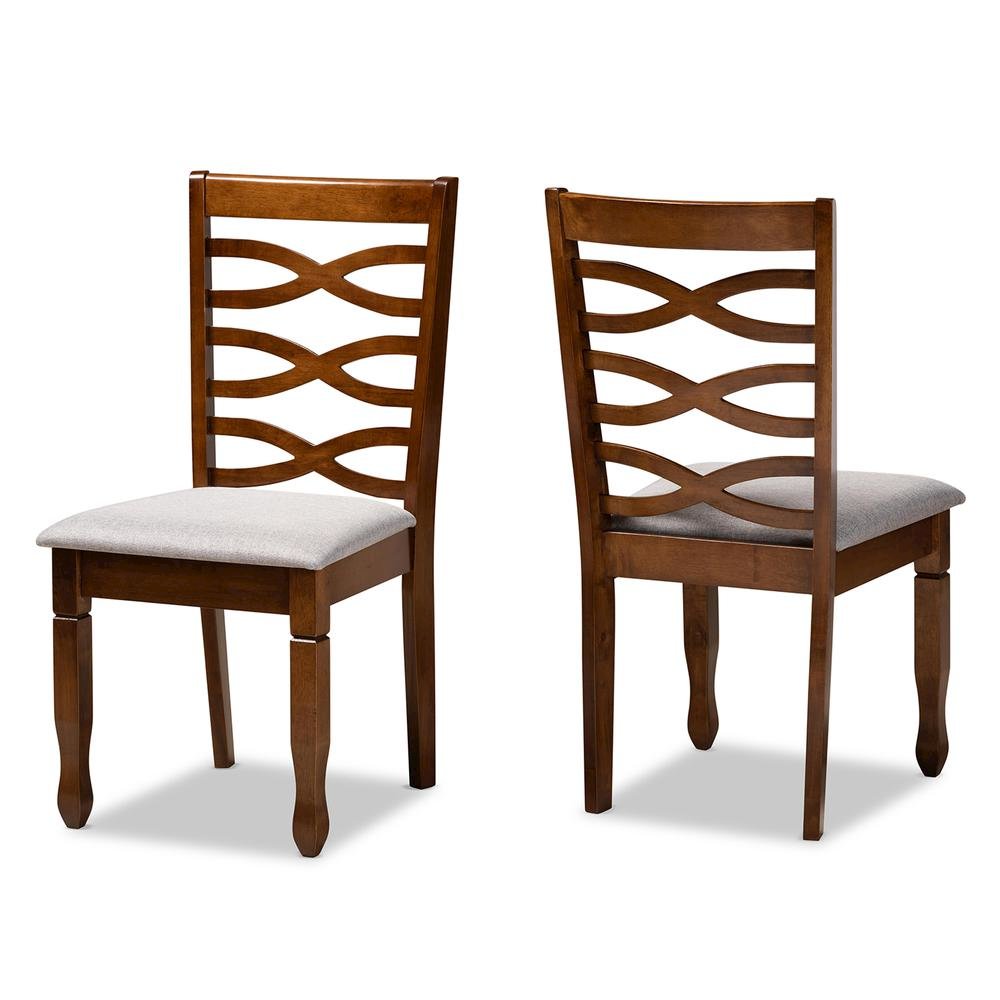 Grey Fabric Upholstered and Walnut Brown Finished Wood 2-Piece Dining Chair Set. Picture 9