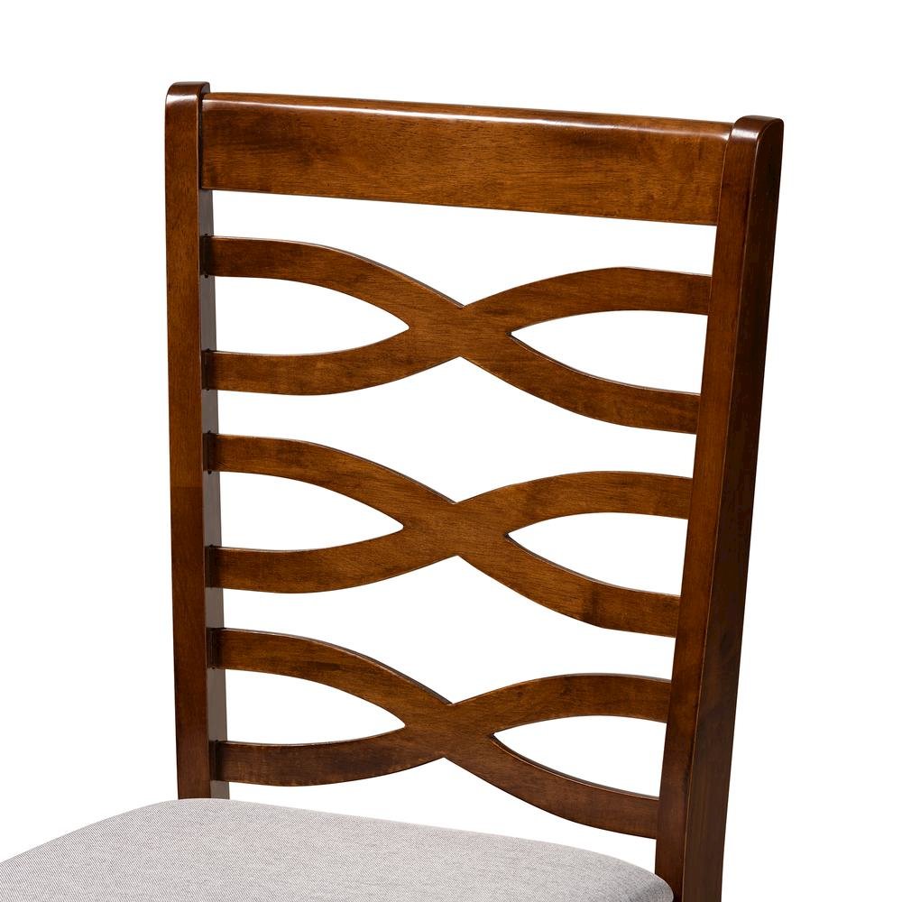 Grey Fabric Upholstered and Walnut Brown Finished Wood 7-Piece Dining Set. Picture 14