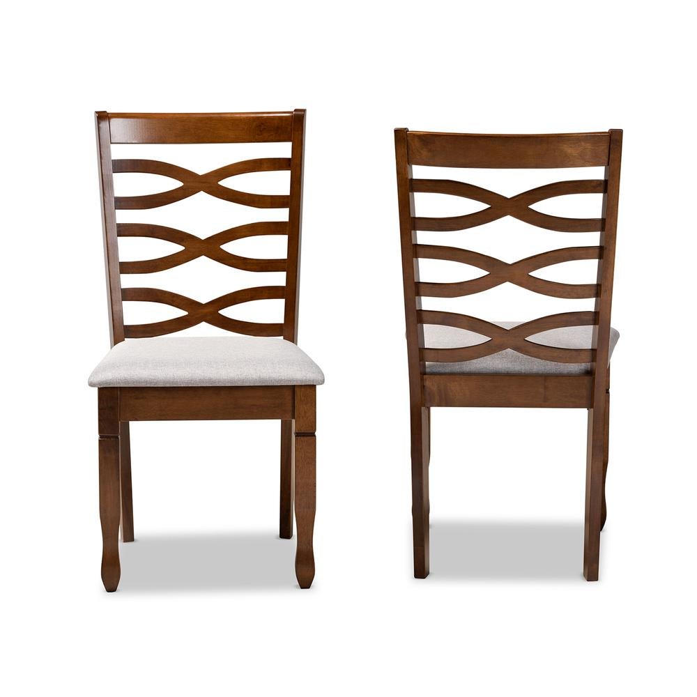Grey Fabric Upholstered and Walnut Brown Finished Wood 2-Piece Dining Chair Set. Picture 10