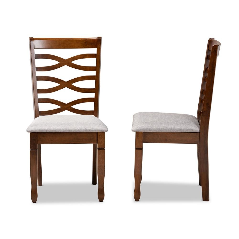Grey Fabric Upholstered and Walnut Brown Finished Wood 2-Piece Dining Chair Set. Picture 11