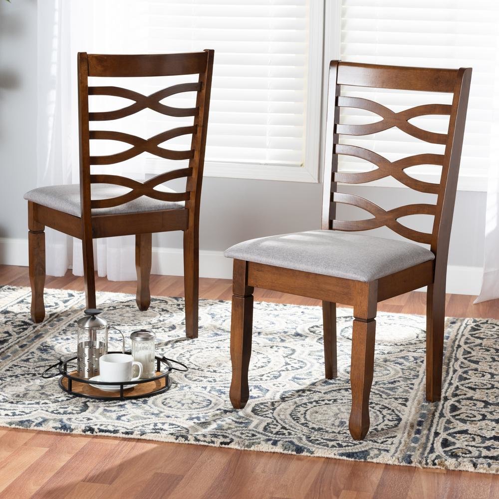 Grey Fabric Upholstered and Walnut Brown Finished Wood 2-Piece Dining Chair Set. Picture 14