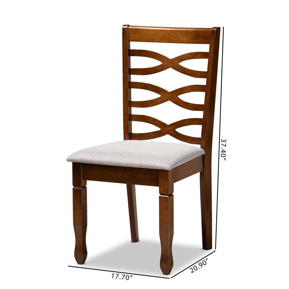 Grey Fabric Upholstered and Walnut Brown Finished Wood 2-Piece Dining Chair Set. Picture 16
