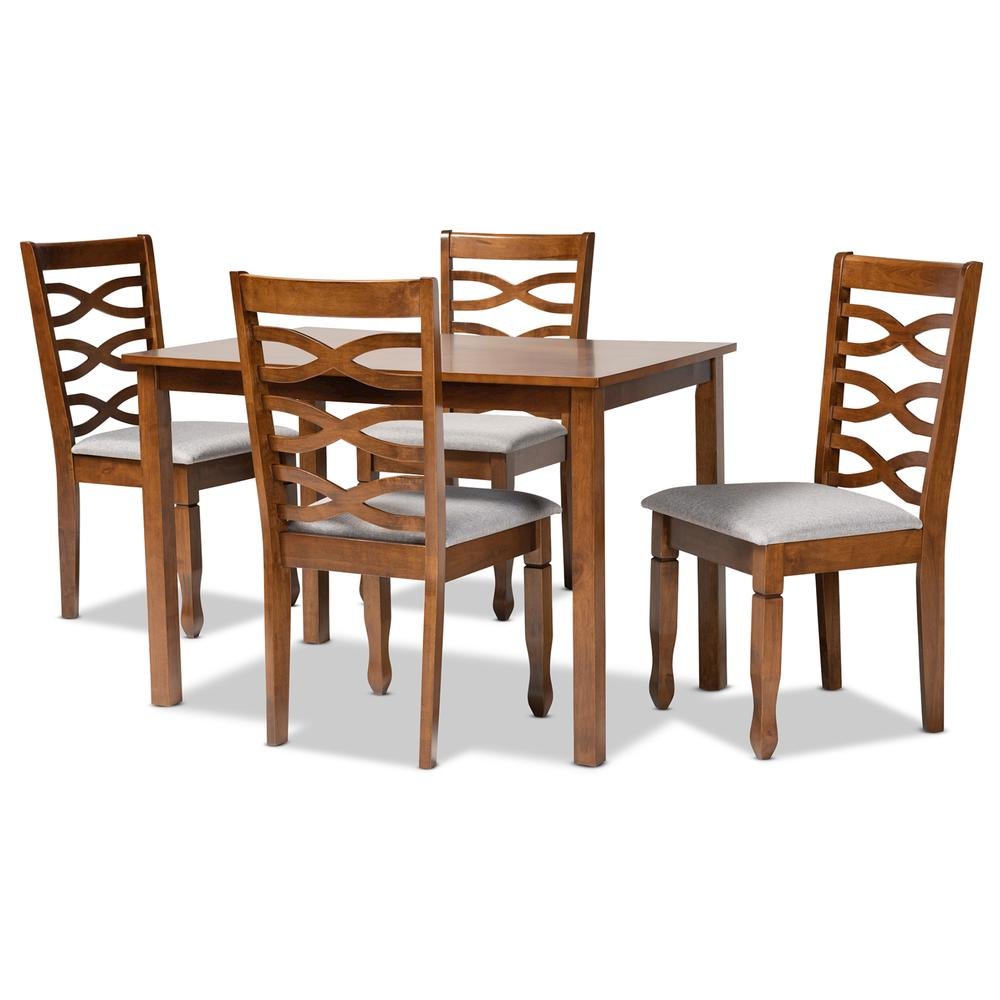 Grey Fabric Upholstered and Walnut Brown Finished Wood 5-Piece Dining Set. Picture 10