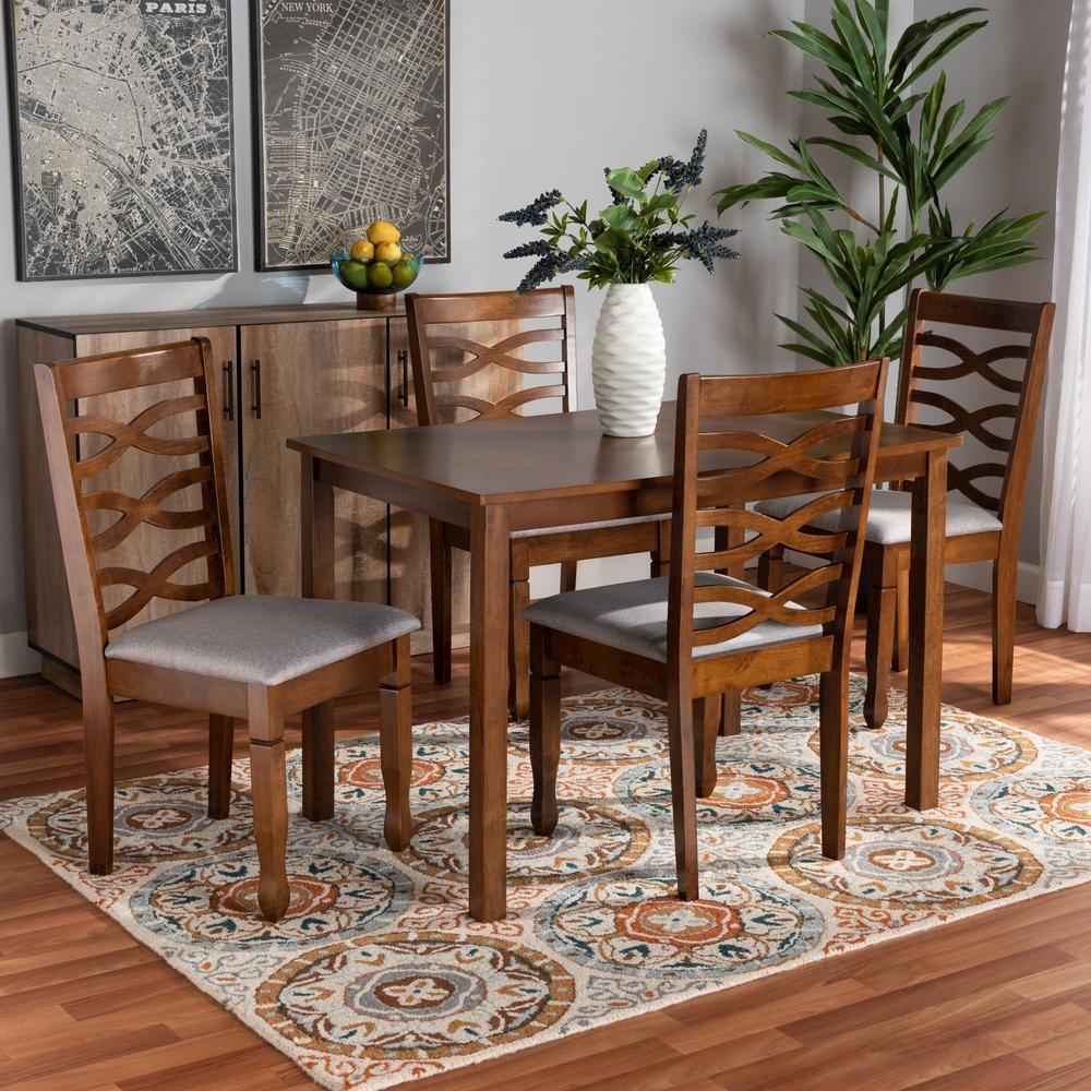 Grey Fabric Upholstered and Walnut Brown Finished Wood 5-Piece Dining Set. Picture 16
