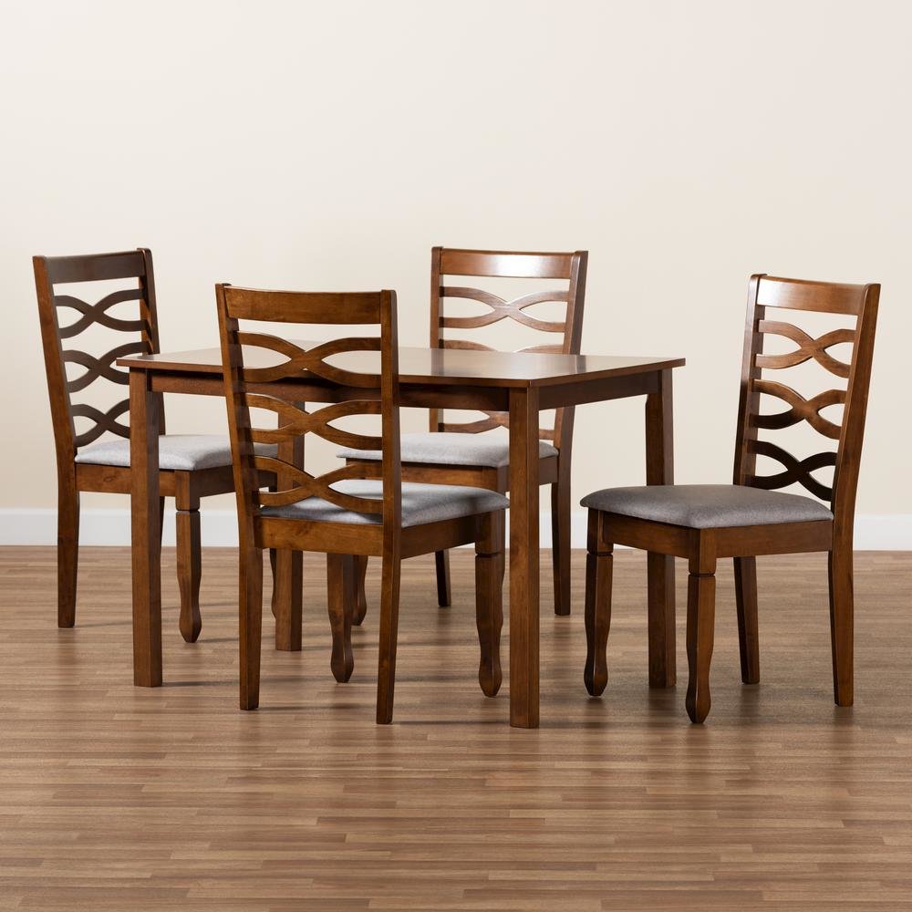Grey Fabric Upholstered and Walnut Brown Finished Wood 5-Piece Dining Set. Picture 17