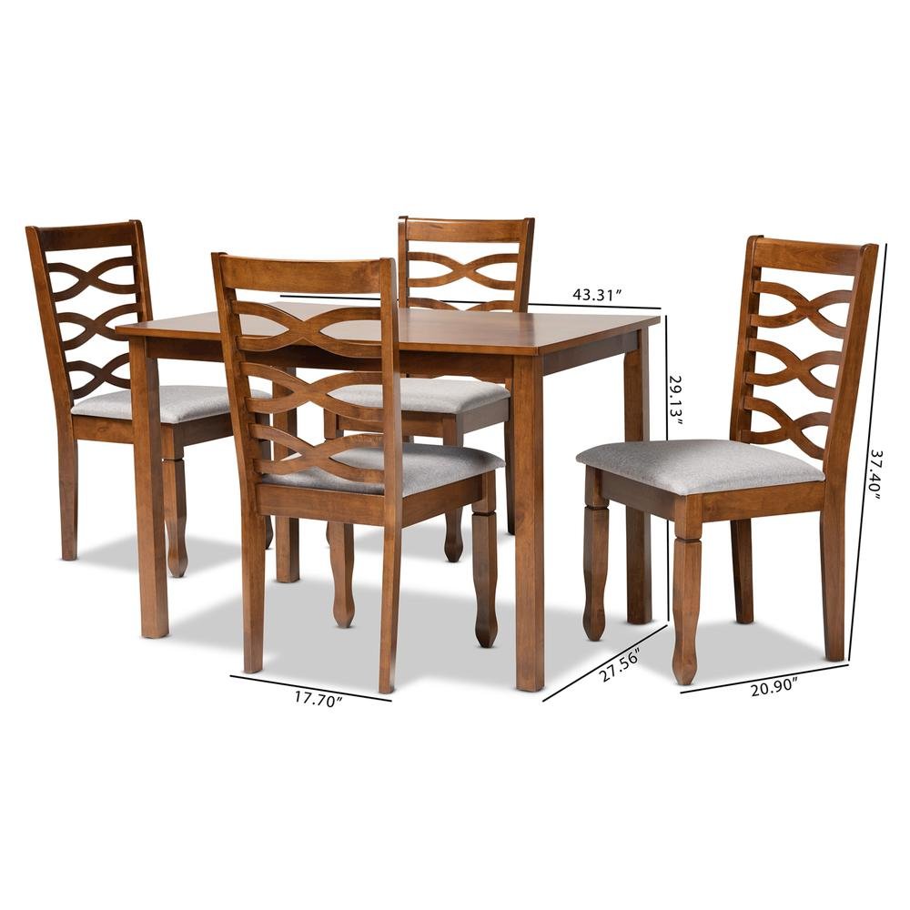Grey Fabric Upholstered and Walnut Brown Finished Wood 5-Piece Dining Set. Picture 18