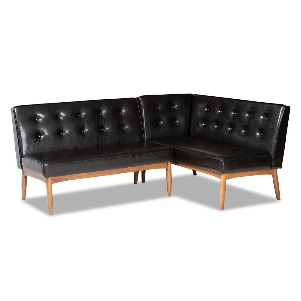Leather Upholstered 2-Piece Wood Dining Nook Banquette Set. Picture 7