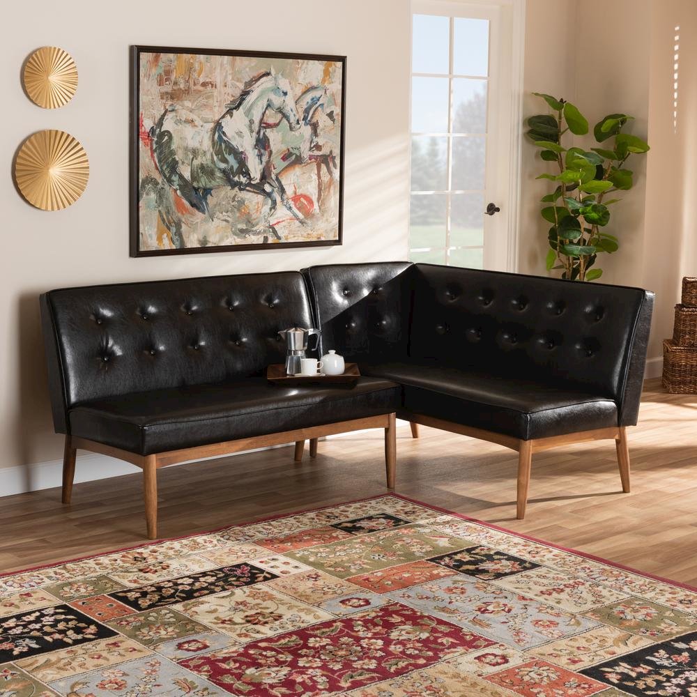 Leather Upholstered 2-Piece Wood Dining Nook Banquette Set. Picture 10