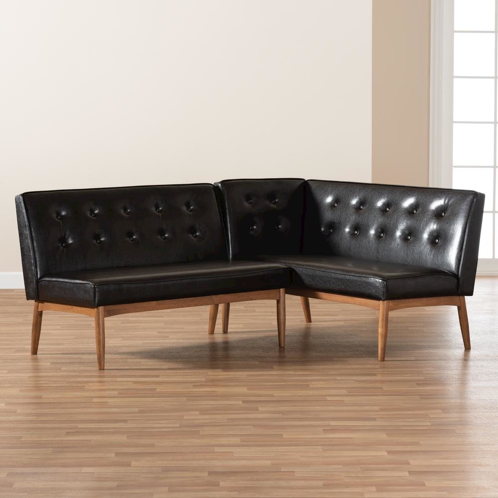 Leather Upholstered 2-Piece Wood Dining Nook Banquette Set. Picture 11