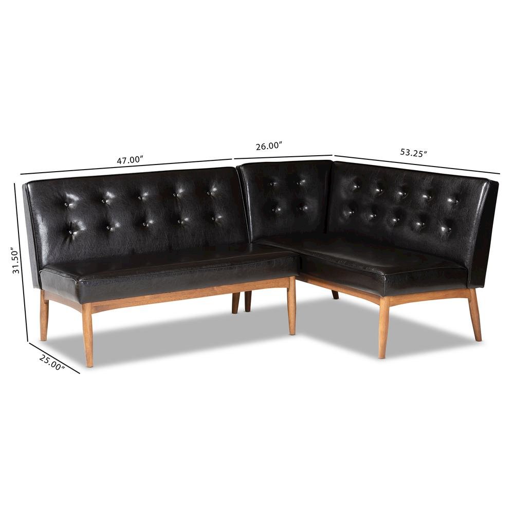 Leather Upholstered 2-Piece Wood Dining Nook Banquette Set. Picture 12