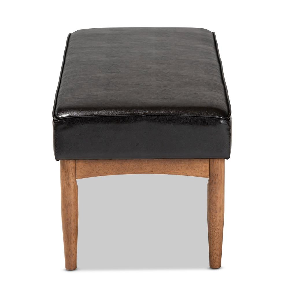 Arvid Mid-Century Modern Dark Brown Faux Leather Upholstered Wood Dining Bench. Picture 11
