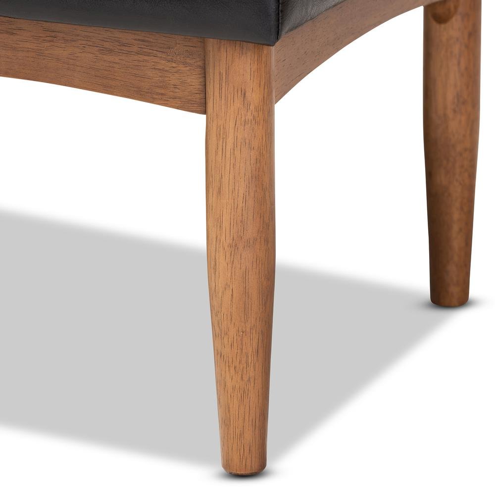 Arvid Mid-Century Modern Dark Brown Faux Leather Upholstered Wood Dining Bench. Picture 13