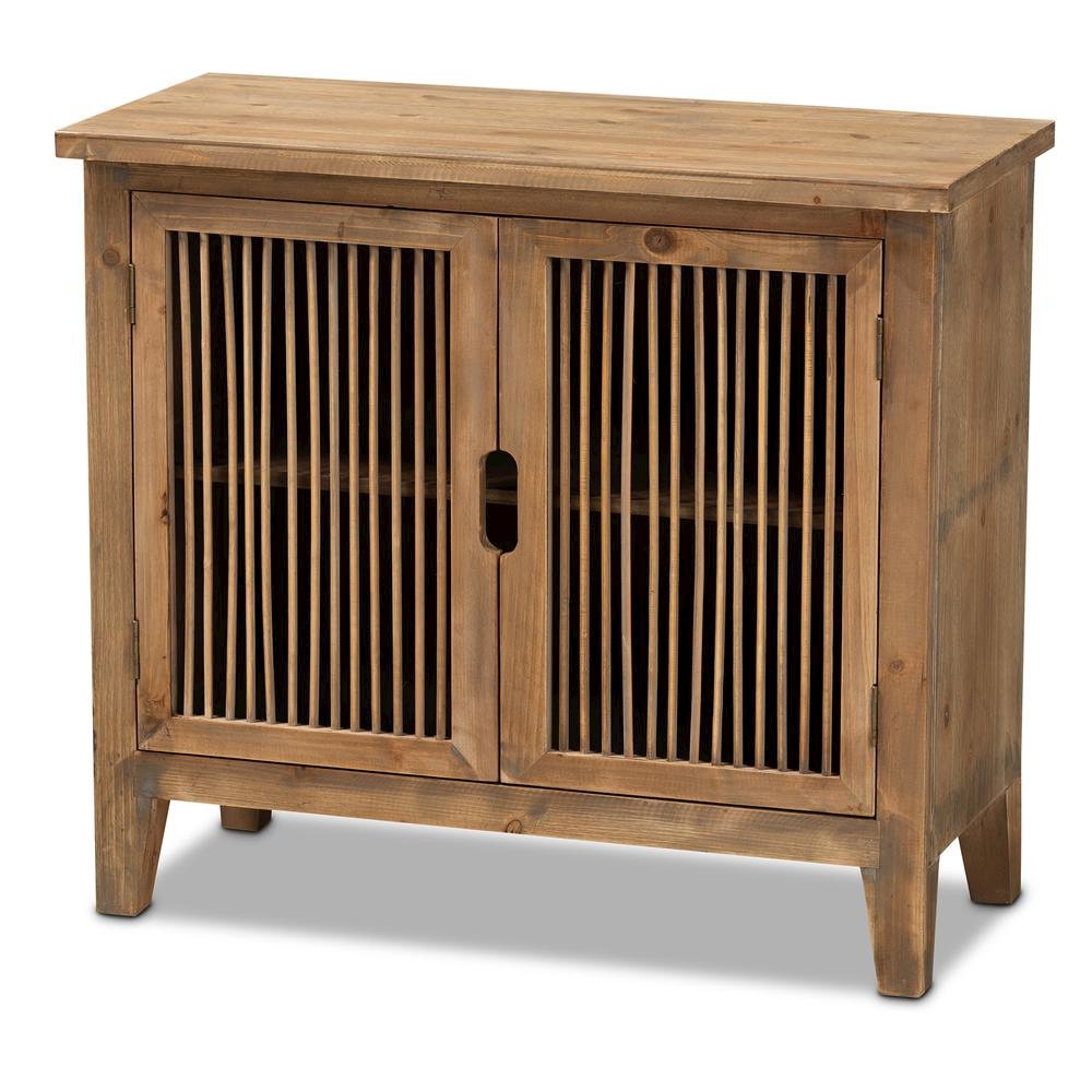 Transitional Medium Oak Finished 2-Door Wood Spindle Accent Storage Cabinet. Picture 10