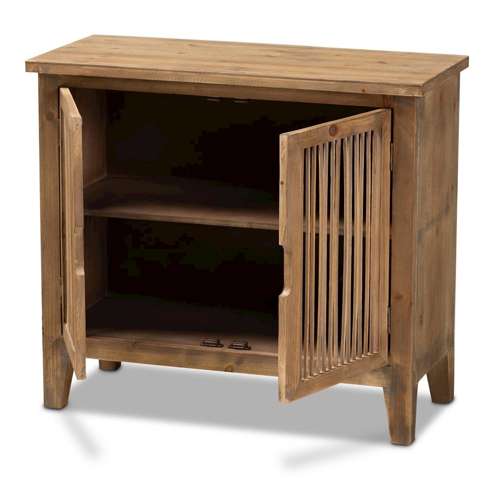 Transitional Medium Oak Finished 2-Door Wood Spindle Accent Storage Cabinet. Picture 11