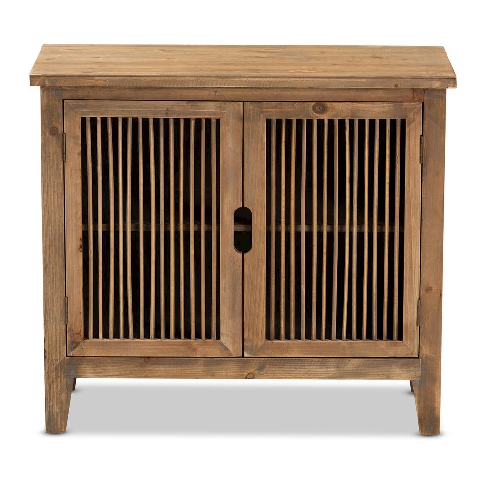 Transitional Medium Oak Finished 2-Door Wood Spindle Accent Storage Cabinet. Picture 12