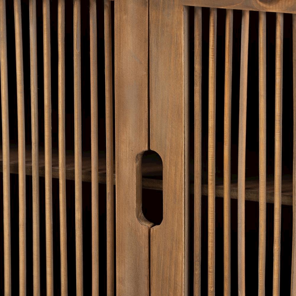 Transitional Medium Oak Finished 2-Door Wood Spindle Accent Storage Cabinet. Picture 14