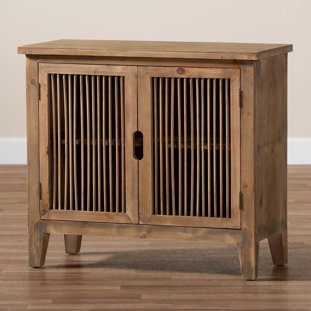 Transitional Medium Oak Finished 2-Door Wood Spindle Accent Storage Cabinet. Picture 17