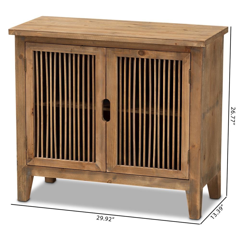 Transitional Medium Oak Finished 2-Door Wood Spindle Accent Storage Cabinet. Picture 18