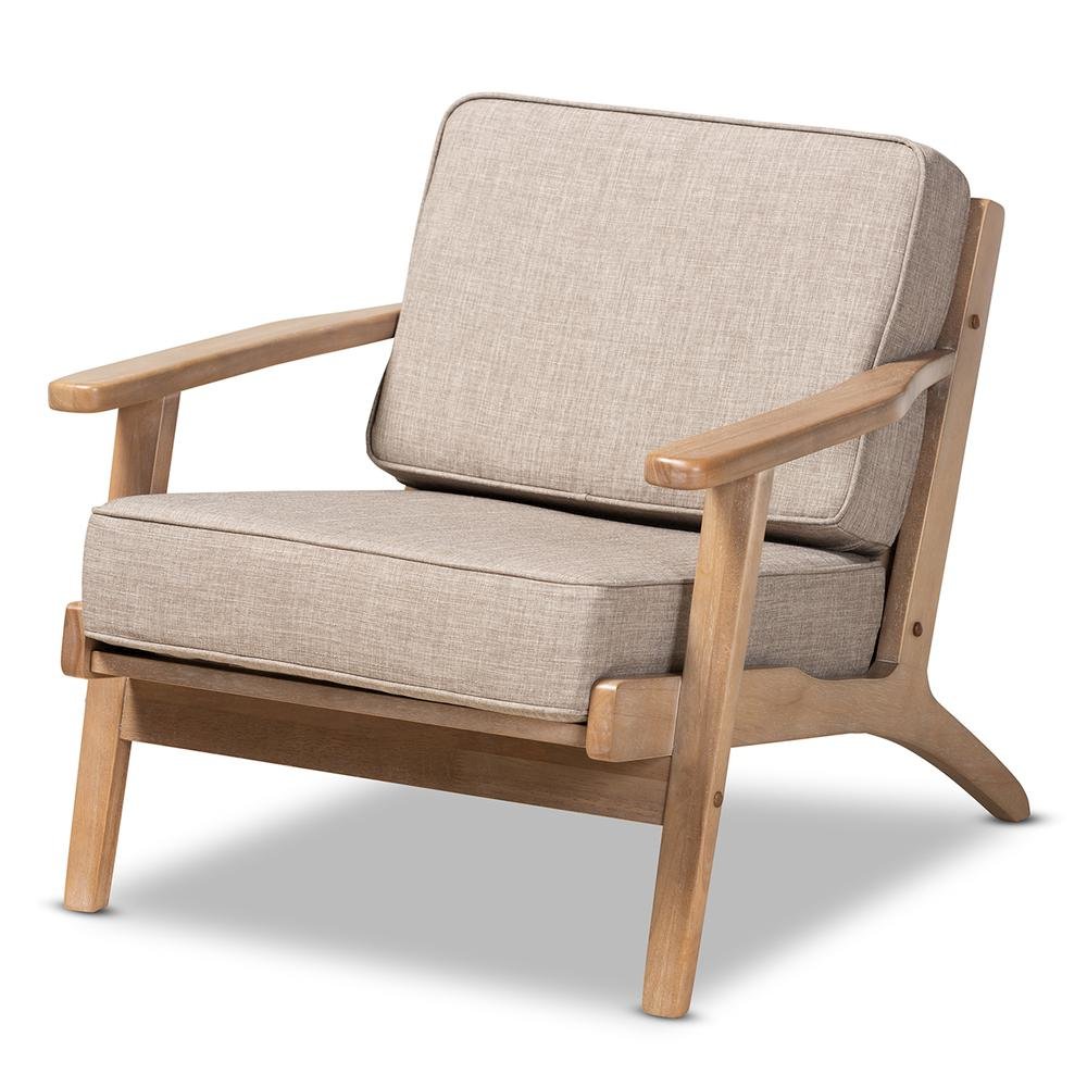 Light Grey Fabric Upholstered Antique Oak Finished Wood Armchair. Picture 10