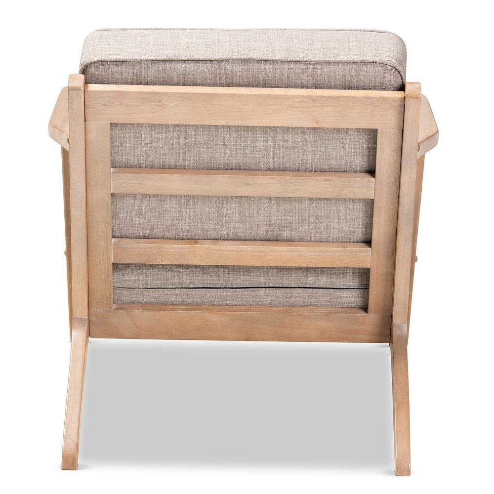 Light Grey Fabric Upholstered Antique Oak Finished Wood Armchair. Picture 13