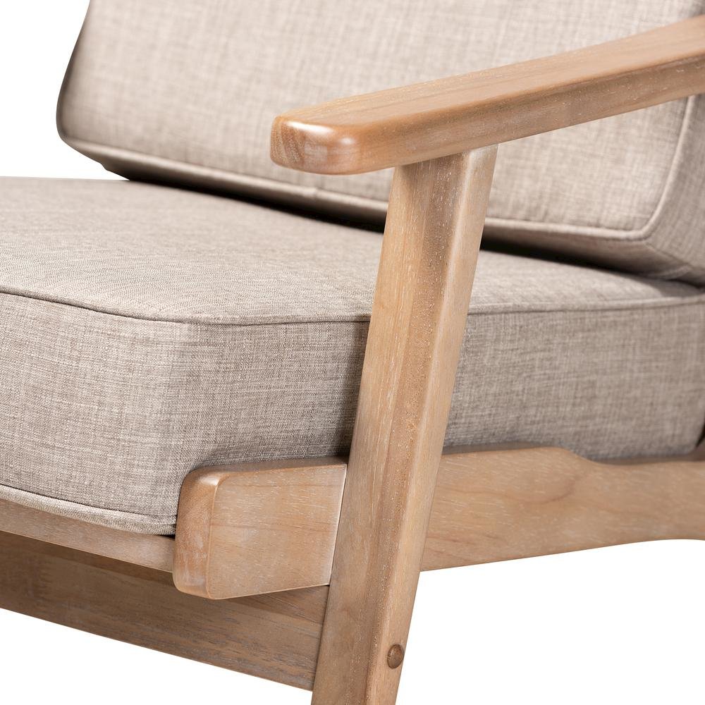 Light Grey Fabric Upholstered Antique Oak Finished Wood Armchair. Picture 15