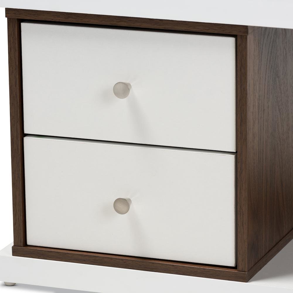 Two-Tone White and Walnut Brown Finished 2-Drawer Bookcase. Picture 13