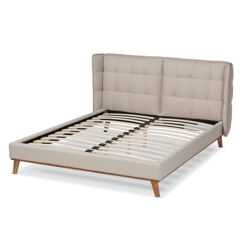 Walnut Brown Finished Wood Queen Size Platform Wingback Bed. Picture 12
