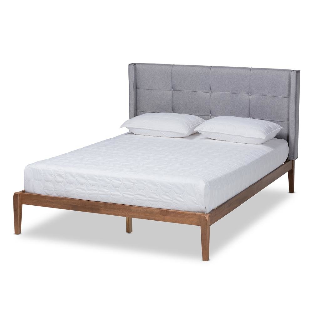 Ash Walnut Brown Finished Wood Full Size Platform Bed. Picture 11