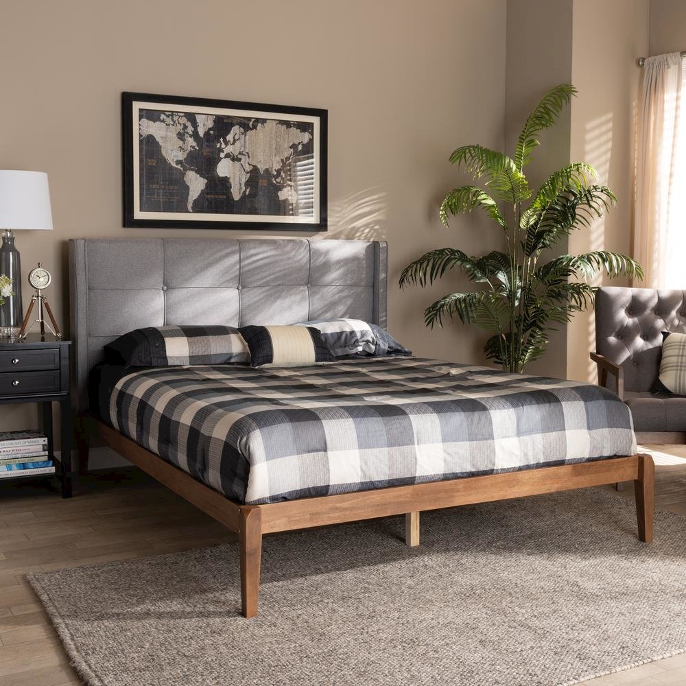 Ash Walnut Brown Finished Wood Full Size Platform Bed. Picture 16