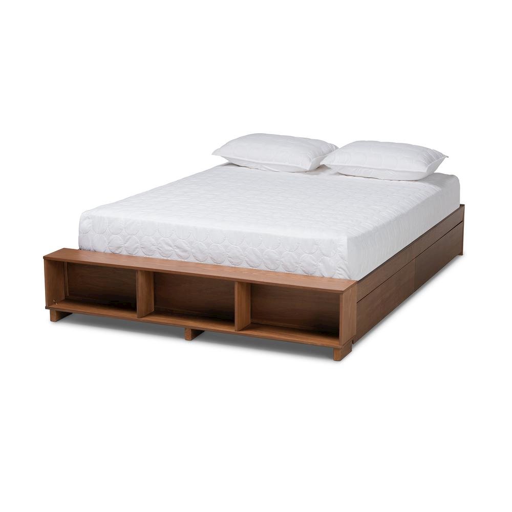 Brown Finished Wood Full Size Platform Bed with Built-In Shelves. Picture 14