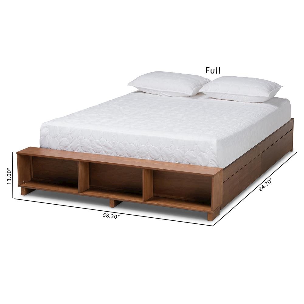 Brown Finished Wood Full Size Platform Bed with Built-In Shelves. Picture 24