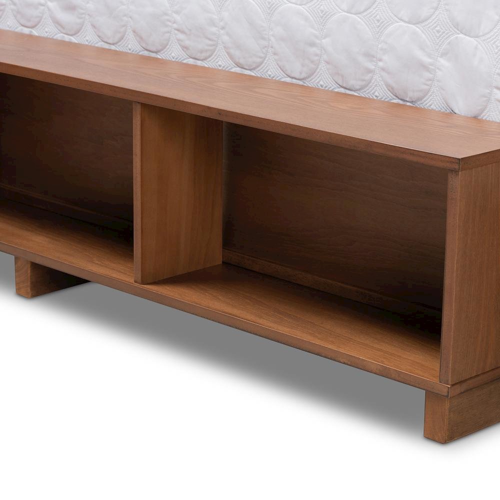 Brown Finished Wood Full Size Platform Bed with Built-In Shelves. Picture 20