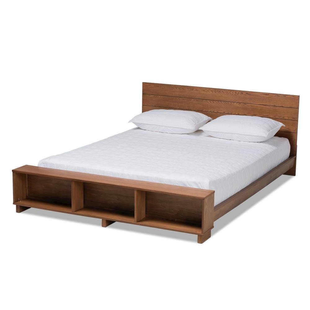 Walnut Brown Finished Wood Full Size Platform Storage Bed with Built-In Shelves. Picture 11