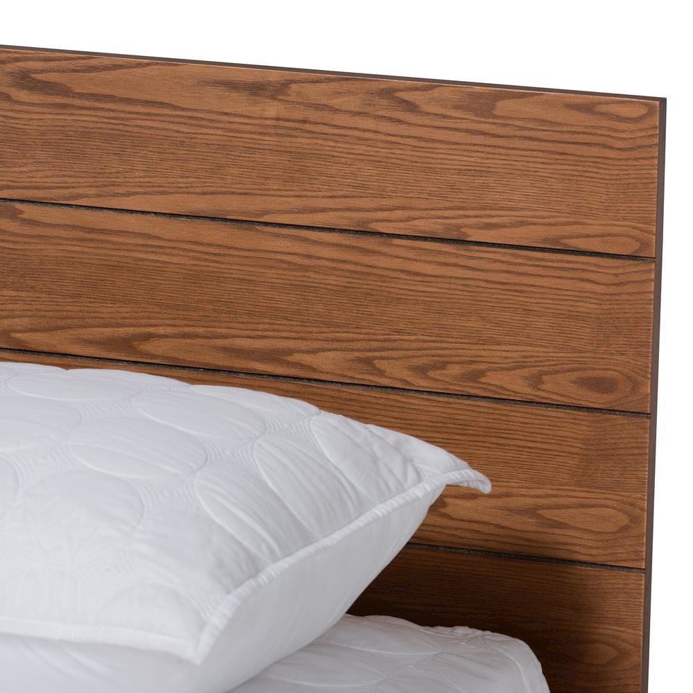Walnut Brown Finished Wood Full Size Platform Storage Bed with Built-In Shelves. Picture 14